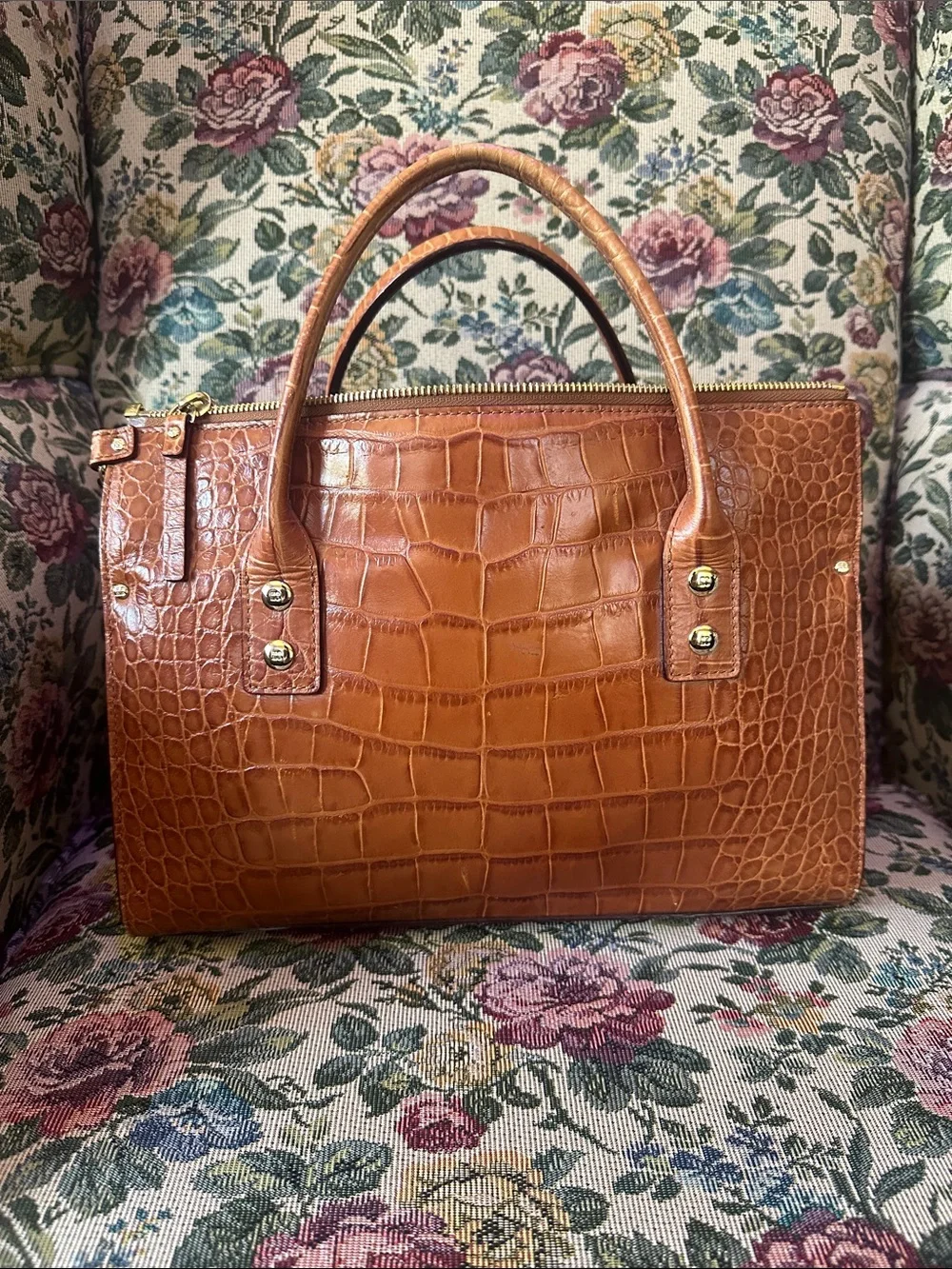 Kate Spade Brown Croc-Embossed Leather Handle Satchel‎